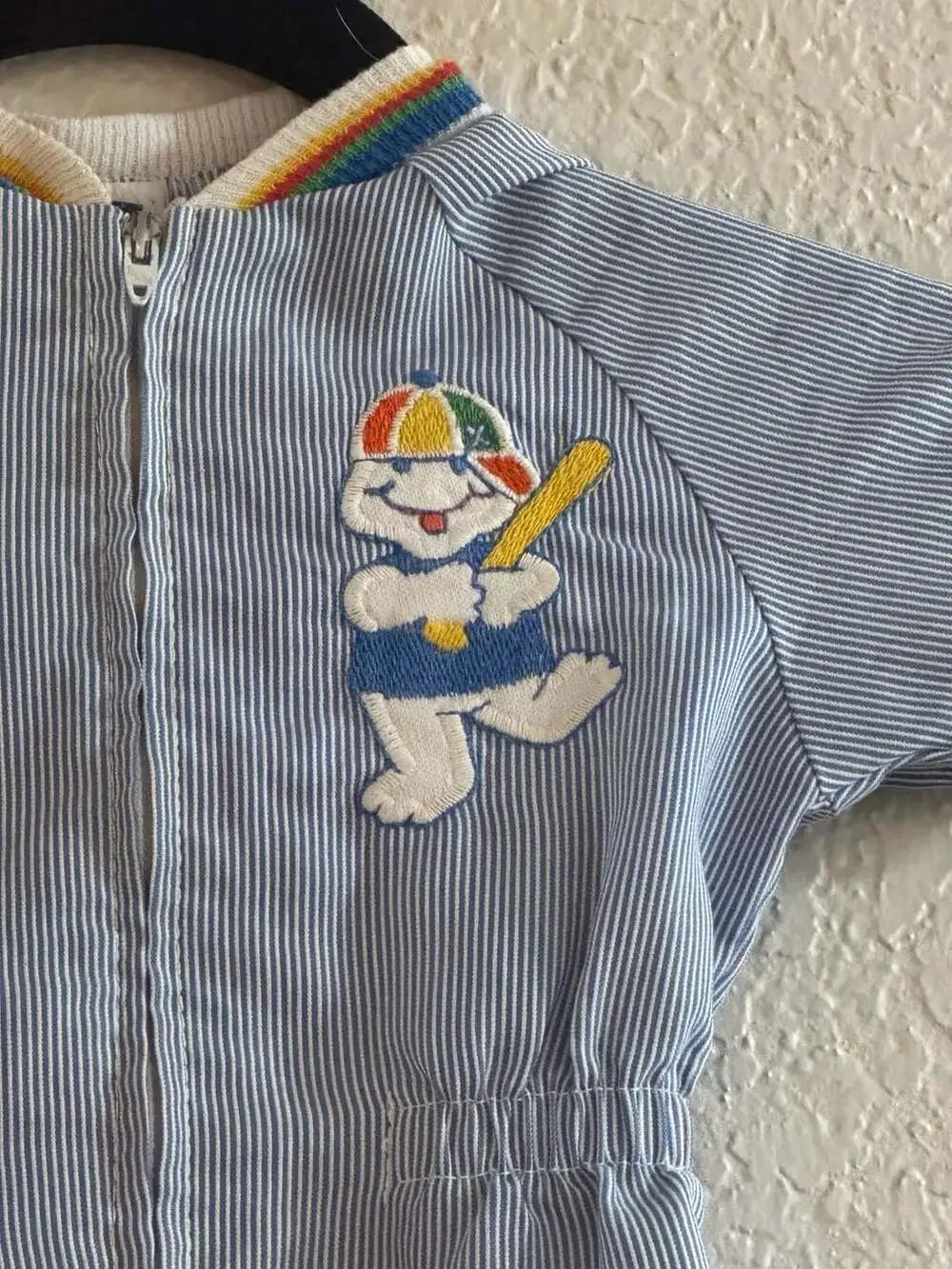 Vintage 70s 80s Carters Rainbow Pinstripe Baseball Romper 18 Months Made in USA